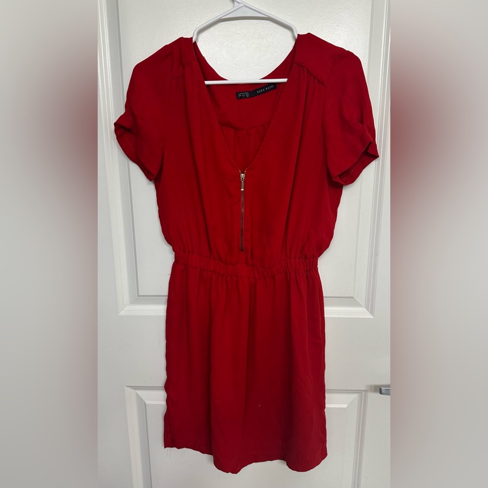Zara Basic Red Zip-Front Mini Dress Size L 🔥 Send Offer! Retail $49